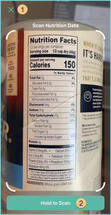 A mobile screenshot of scanning a nutrition label into the TITAN Connect App as described on this page.
