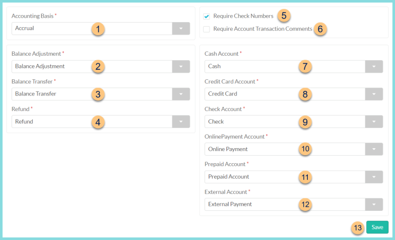 A screenshot of the financial district configuration screen as described on this page.