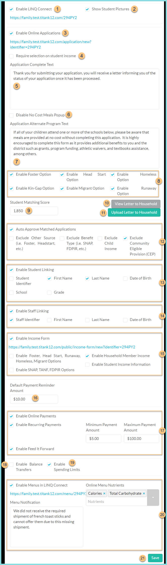 Screenshot of the District Management LINQ Connect tab as described on this page.