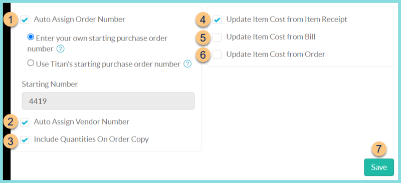 Screenshot of settings for the Purchasing Tab of District Management