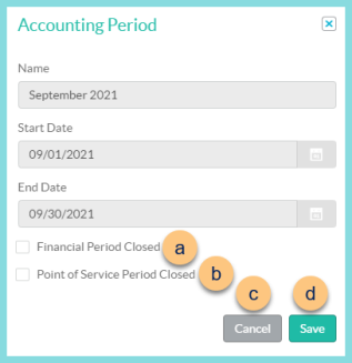 A screenshot of the Accounting Period modal as described on this page.