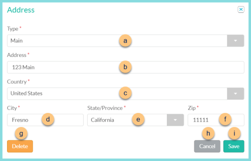 Screenshot of the Edit Address modal as described on this page.