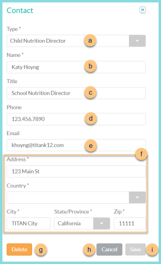 A screenshot of the Contact modal as described on this page.