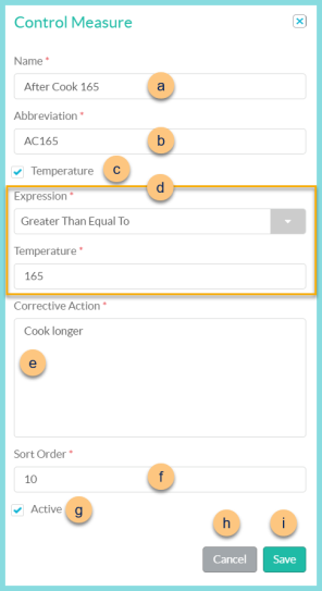 Screenshot of the Edit Control Measures modal as described on this page.