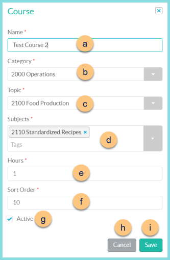 A screenshot of the course modal as described on this page.