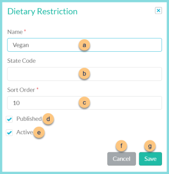 Screenshot of the Edit Dietary Restrictions modal as described on this page.