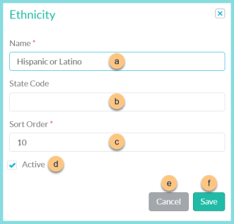 A screenshot of the add new ethnicity modal as described on this page.