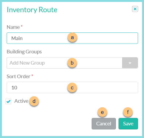 A screenshot of the modal to edit existing inventory routes as described on this page.
