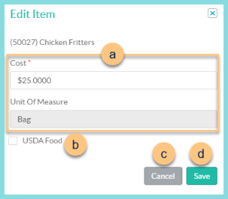 A screenshot of the edit item modal within an adjustment as described on this page.