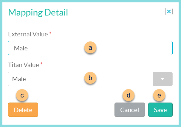 A screenshot of the mapping detail modal for data entity mapping as described on this page.