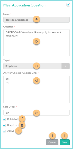 A screenshot of the meal application modal as described on this page.