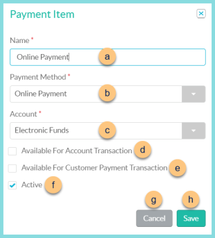 A screenshot of the payment item modal as described on this page.