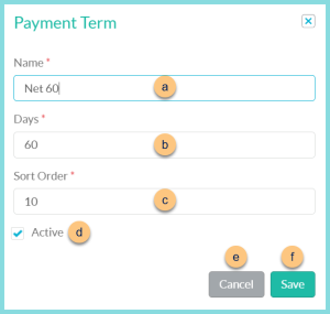A screenshot of the payment term modal as described on this screen.