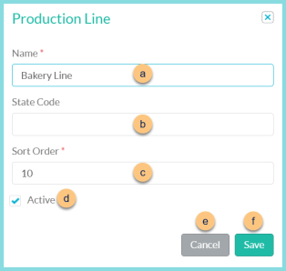 Screenshot of the Edit Production Lines modal as described on this page.