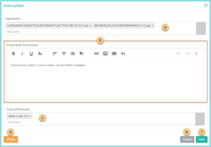 A screenshot of the recipe instruction modal as described on this page.