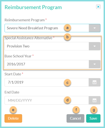 A screenshot of the modal used to edit an existing reimbursement program as described on this page.