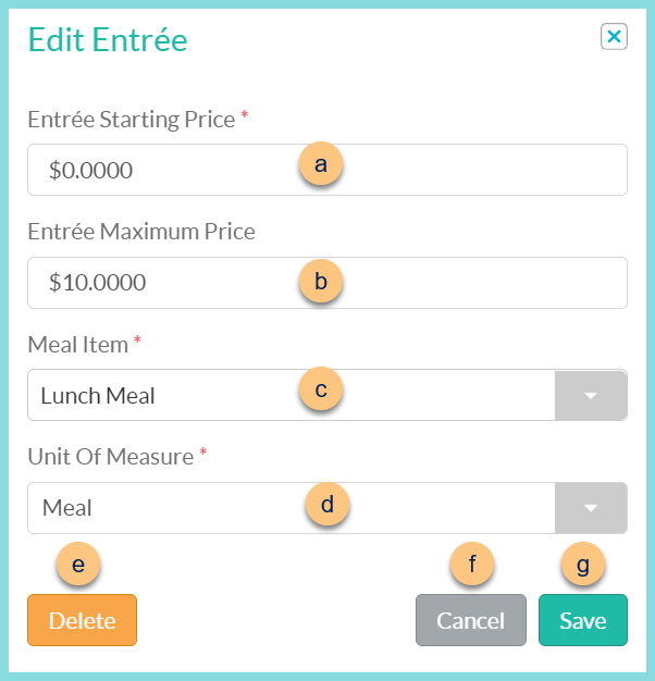 A screenshot of the edit entree modal as described on this page.