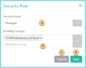 A screenshot of the security role modal as described on this page.