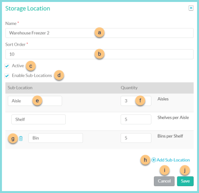 A screenshot of the storage location modal as described on this page.