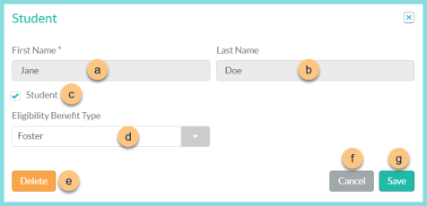 A screenshot of the student modal for meal applications as described on this page.
