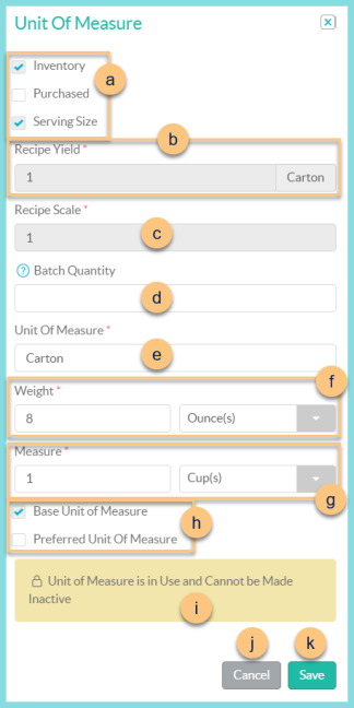A screenshot of editing an existing unit of measure as described on this page.