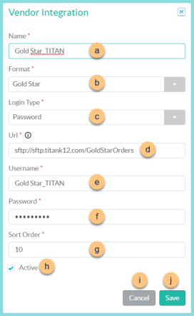 A screenshot of the vendor integration modal as described on this page.