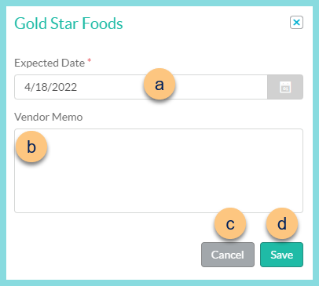 A screenshot of the vendor memo modal as described on this page.