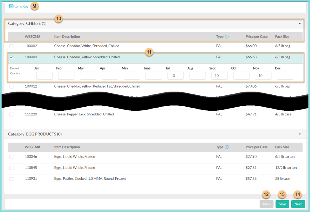 A screenshot of the item search modal as described on this page.