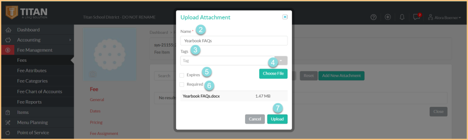 A screenshot of the upload new attachement modal as described on this page.