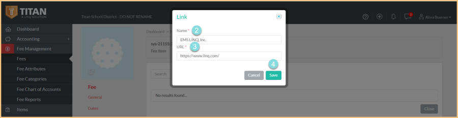 Screenshot of the Add New Link modal as described on this page.