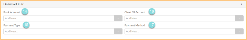 Screenshot of the Financial FIlter of the Fee Report as described on this page.