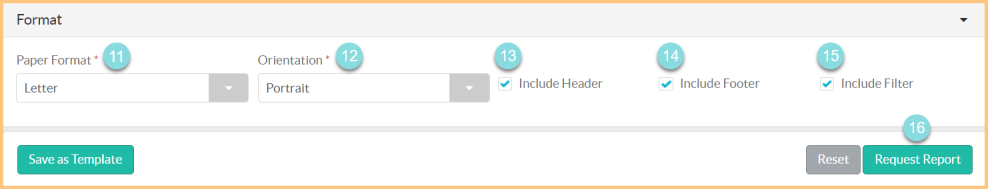 Screenshot of the formatting options for the Fee Report as described on this page.