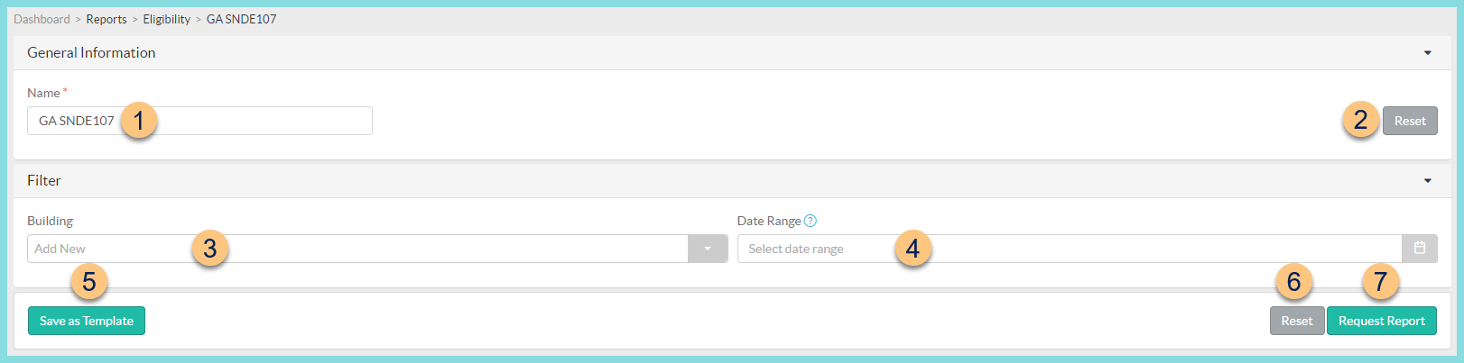 A screenshot of the GA SNDE107 report configuration as discussed on this page.
