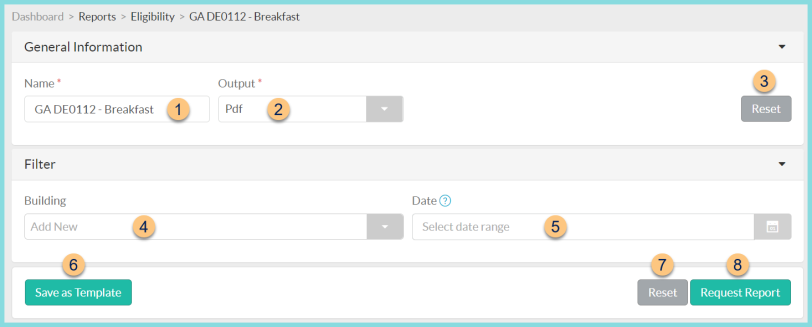 A screenshot of the GADE0112-Breakfast report configuration screen as described on this page.