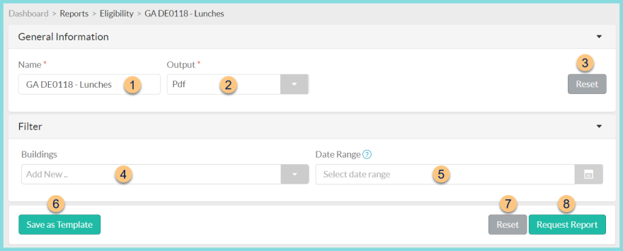 A screenshot of the GA DE0118 Report configuration screen as described on this page.