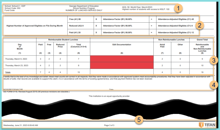A screenshot of an example GA DE0118 report as described on this page.