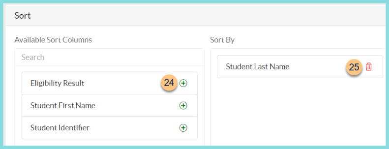A screenshot of the income form data report sorting options as described on this page.