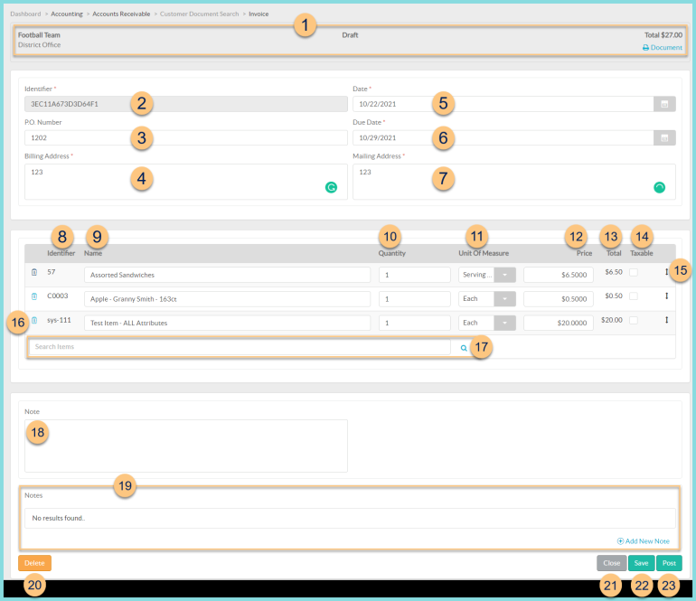 Screenshot of an Individual Customer Document as described on this page.