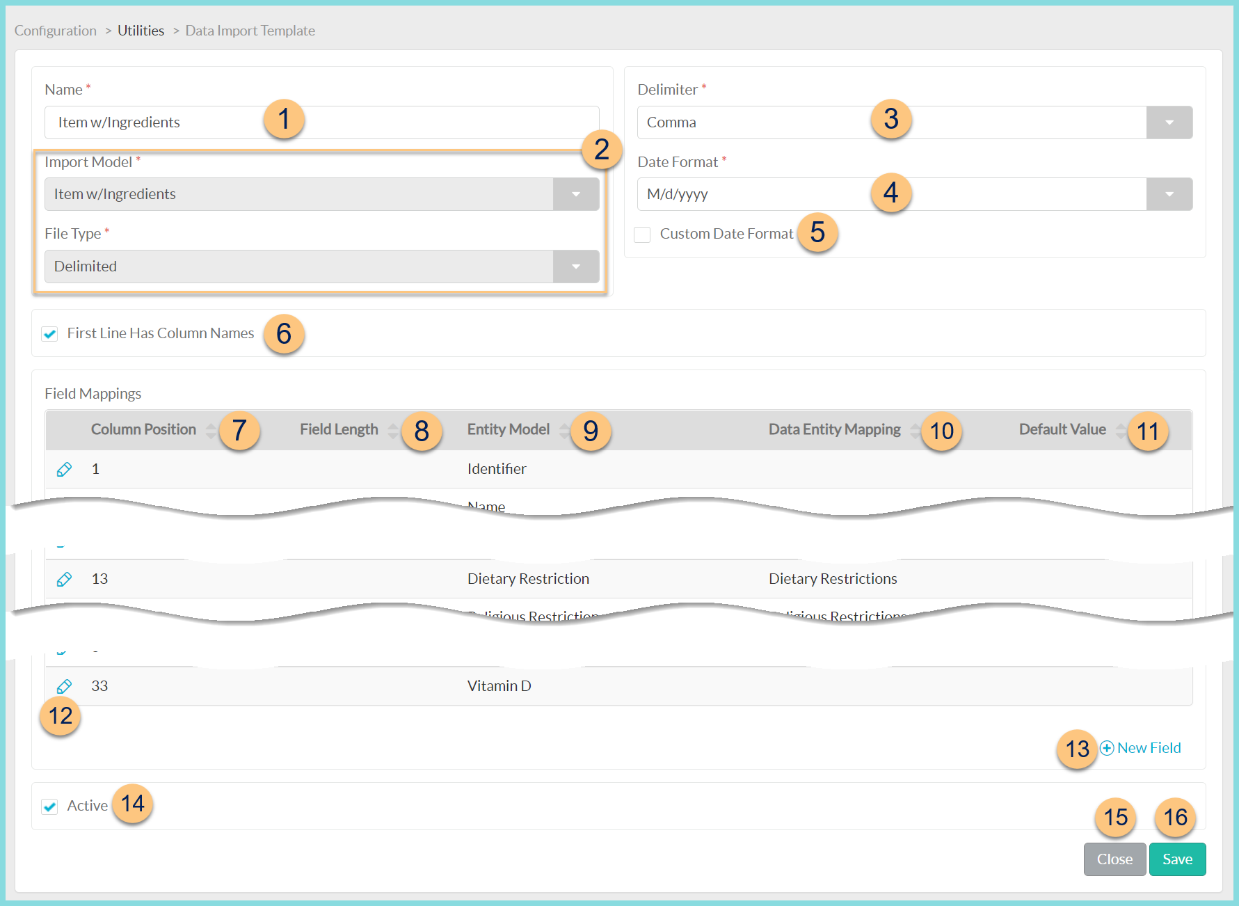 A screenshot of configuring an individual data import as described on this page.