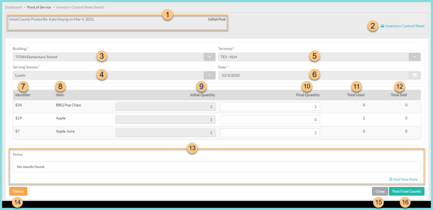 A screenshot of an individual inventory control sheet's details as described on this page.