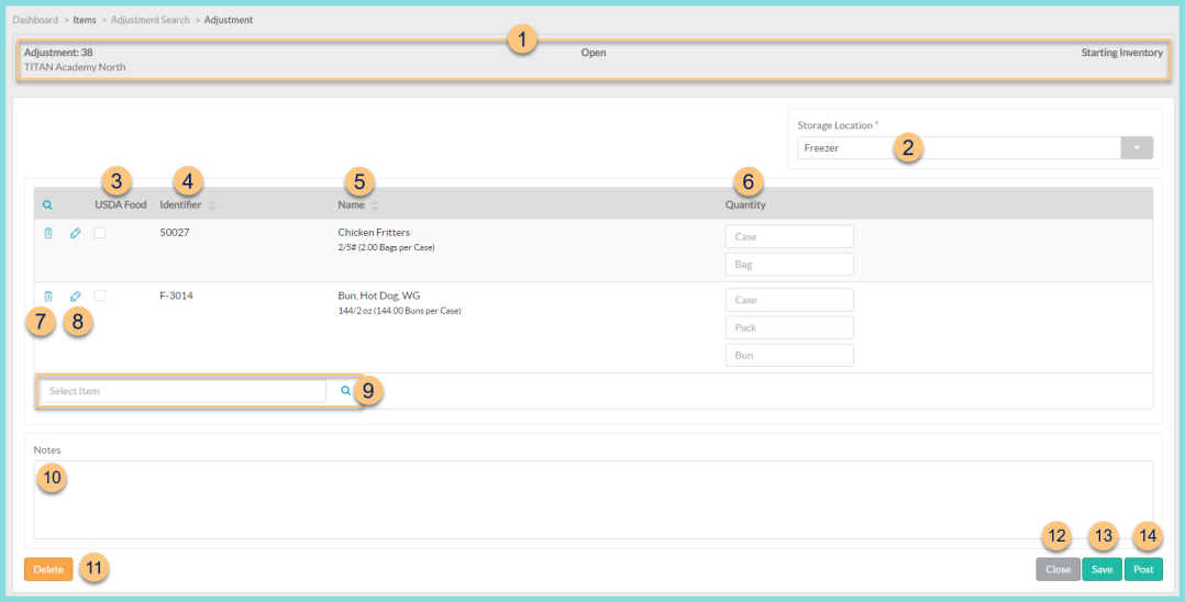 A screenshot of an individual adjustment entry as described on this page.