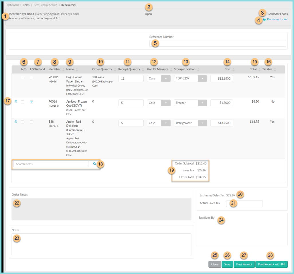 A screenshot of an individual item receipt as described on this page.