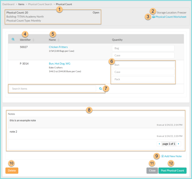 A screenshot of an example physical count as described on this page.