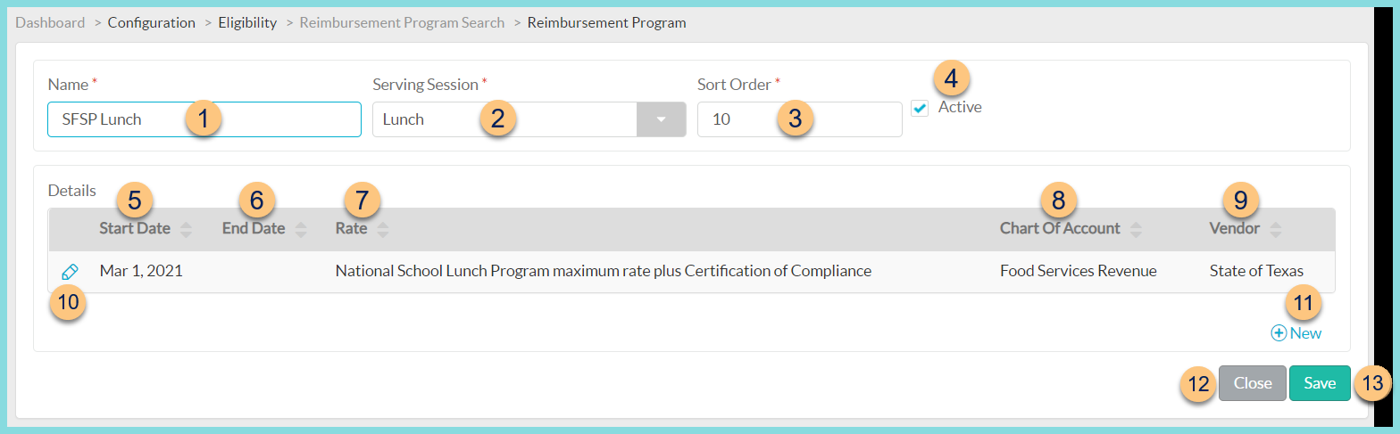 A screenshot of an individual reimbursement program configuration as described on this page.