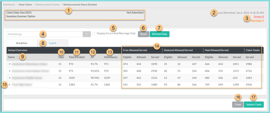 Screenshot of the Individual Reimbursement Status screen as described on this page.