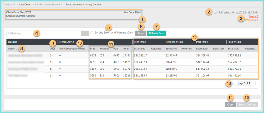 Screenshot of the Individual Reimbursement Summary screen as described on this page.