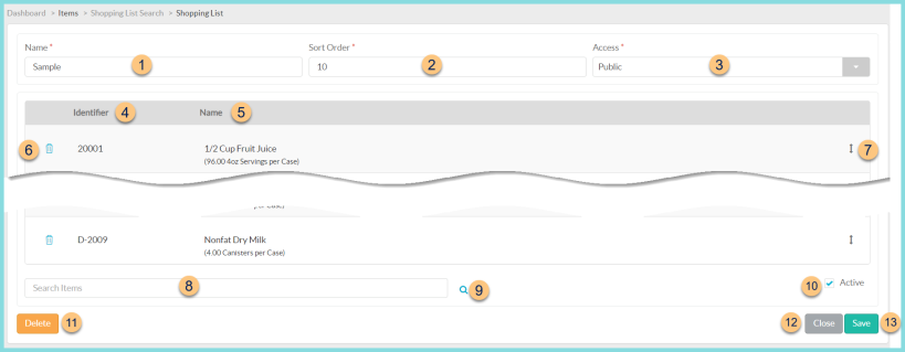 A screenshot of an example shopping list as described on this page.