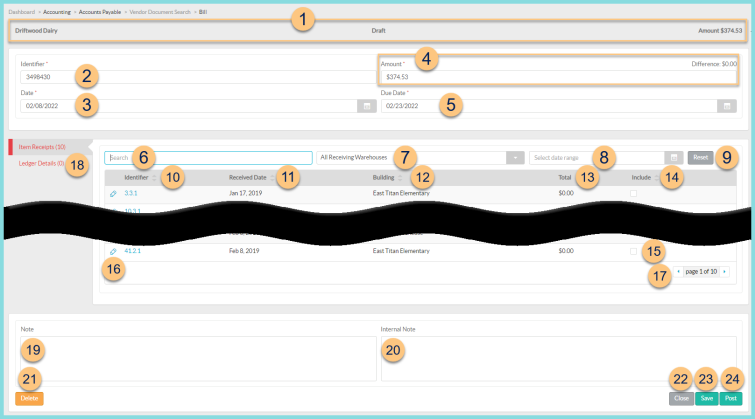 A screenshot of an example vendor document as described on this page.
