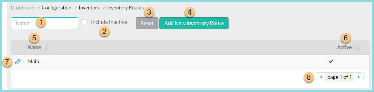 A screenshot of inventory routes as described on this page.