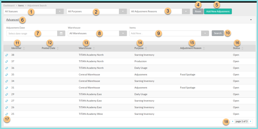 A screenshot of the item adjustment screen as described on this page.